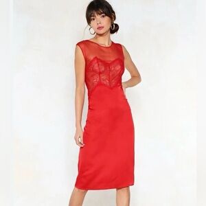 Nasty Gal Red Lace & Mesh Satin Slip Dress – Valentine’s Day Size 4